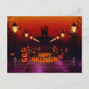 Fröhliches Halloween Spuk Grusel Hexen Schloss Postkarte
