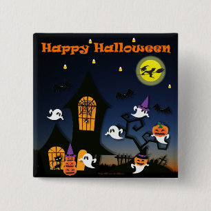 Fröhliches Halloween Spukhaus Button