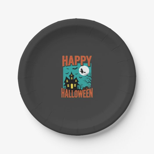Fröhliches Halloween Spukhaus Hexen Design Pappteller (Vorderseite)