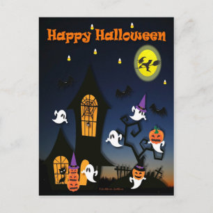 Fröhliches Halloween Spukhaus Postkarte