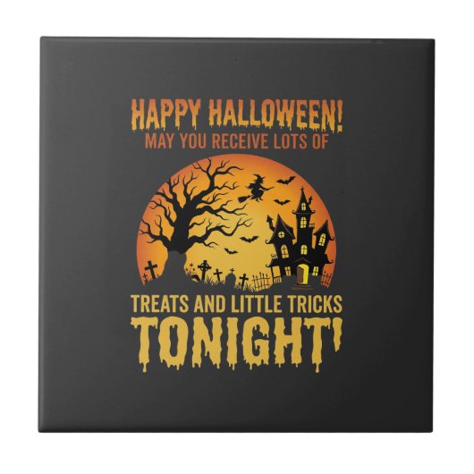 Fröhliches Halloween Spukhaus Süßigkeiten oder Sau Fliese (Vorderseite)