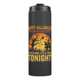 Fröhliches Halloween Spukhaus Süßigkeiten oder Sau Thermosbecher