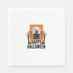 Fröhliches Halloween Spukhaus Vintage-Grafik_1 Serviette