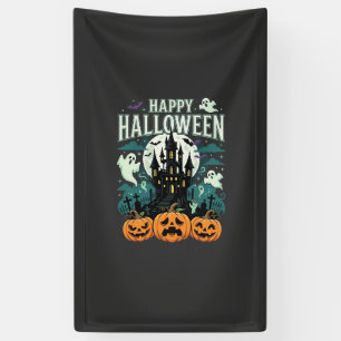 Fröhliches Halloween Spukschloss Geister und Kürbi Banner