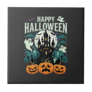 Fröhliches Halloween Spukschloss Geister und Kürbi Fliese