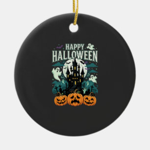 Fröhliches Halloween Spukschloss Geister und Kürbi Keramik Ornament