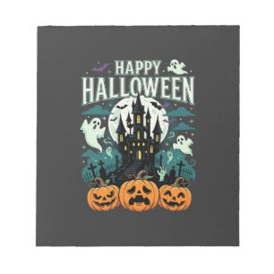 Fröhliches Halloween Spukschloss Geister und Kürbi Notizblock