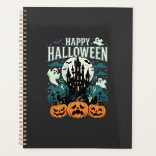 Fröhliches Halloween Spukschloss Geister und Kürbi Planer