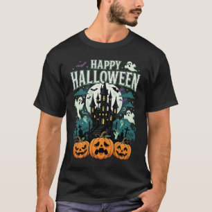Fröhliches Halloween Spukschloss Geister und Kürbi T-Shirt