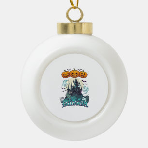 Fröhliches Halloween Spukschloss Kürbisse Geister_ Keramik Kugel-Ornament