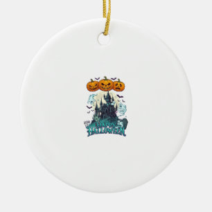 Fröhliches Halloween Spukschloss Kürbisse Geister_ Keramik Ornament