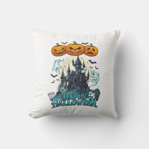 Fröhliches Halloween Spukschloss Kürbisse Geister_ Kissen