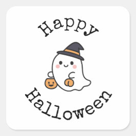 Fröhliches Halloween-Sticker - Süßer Kawaii-Geist Quadratischer Aufkleber