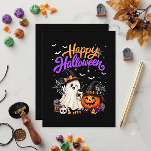 Fröhliches Halloween Süßer Geist Kürbis Gruselig Feiertagspostkarte