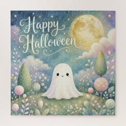 Fröhliches Halloween Süßer Geist Pastellgarten Puzzle (Vertikal)