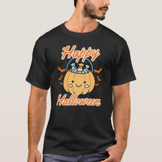 Fröhliches Halloween Süßer Kürbis Süßigkeitenkorb T-Shirt