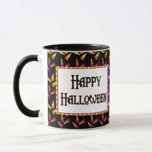 Fröhliches Halloween-Süßigkeiten-Muster auf schwar Tasse