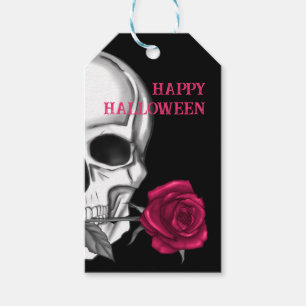 Fröhliches Halloween / Totenkopf und Rose Geschenkanhänger