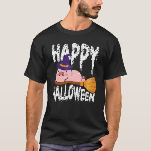 Fröhliches Halloween u2013 Hexen-Schwein fliegende T-Shirt