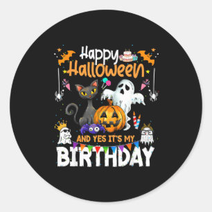 Fröhliches Halloween und ja, ich habe Geburtstag,  Runder Aufkleber