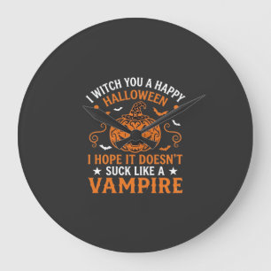 Fröhliches Halloween Vampir Kürbis Hexenhut Fleder Große Wanduhr