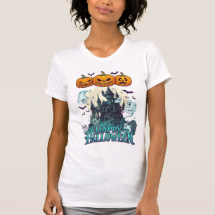 Fröhliches Halloween Verhextes Schloss Kürbisse Ge T-Shirt