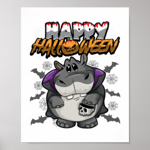 Fröhliches Halloween verkleidetes Nilpferd Poster