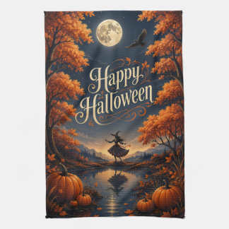 Fröhliches Halloween Verzauberter Herbst-Kürbis Geschirrtuch