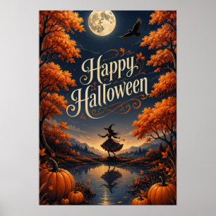 Fröhliches Halloween Verzauberter Herbst-Kürbis Poster