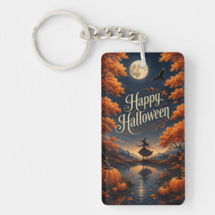 Fröhliches Halloween Verzauberter Herbst-Kürbis Schlüsselanhänger