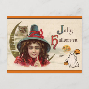 Fröhliches Halloween Vintage Hexe Feiertagspostkarte