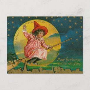 Fröhliches Halloween Vintage Hexe Postkarte