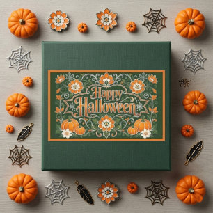 Fröhliches Halloween Vintage-Kürbisse Weiße Blumen Rechteckiger Aufkleber