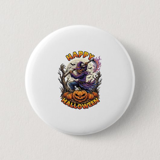 Fröhliches Halloween Vogelscheuche Sensenmann Flam Button (Vorderseite)