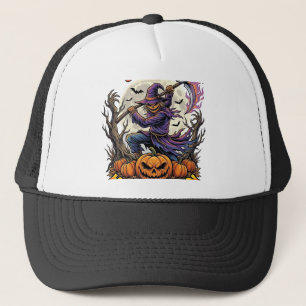 Fröhliches Halloween Vogelscheuche Sensenmann Flam Truckerkappe
