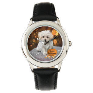 Fröhliches Halloween vom Malteser Welpen Armbanduhr