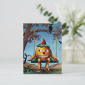 Fröhliches Halloween von Kürkin auf einer Schaukel Postkarte (Stehend Vorderseite)