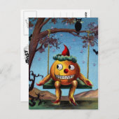 Fröhliches Halloween von Kürkin auf einer Schaukel Postkarte (Vorne/Hinten)