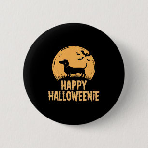 Fröhliches Halloweenie Dachshund Hexe Fledermäuse Button