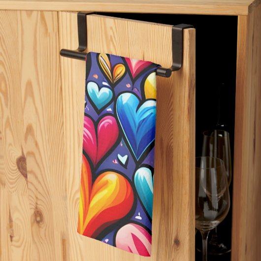 Fröhliches Herzmuster Geschirrtuch (Drittel gefaltet)