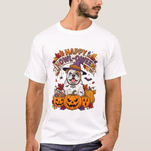 Fröhliches Heulen Oween Geister Bulldogge Kürbisse T-Shirt