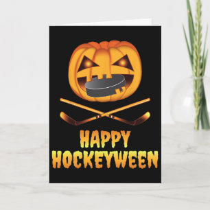 Fröhliches Hockeyween Hockey-Kürbis essender Puck Karte