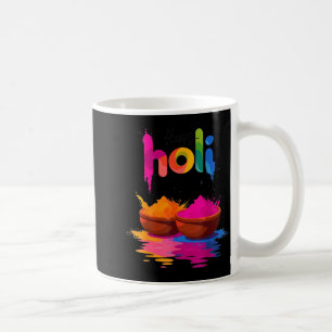 Fröhliches Holi-Farbspielpulver-Festival der Farbe Kaffeetasse