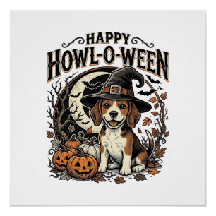 Fröhliches Howl-O-Ween Beagle Hexenhut Halloween-S Poster