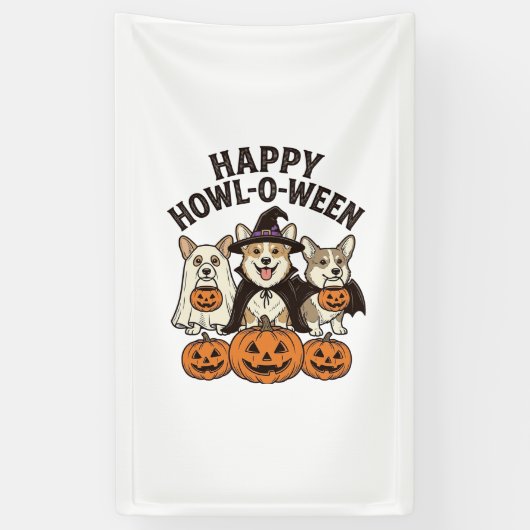 Fröhliches Howl-O-Ween Corgi Halloween Hund Vector Banner (Vertikal)