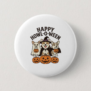 Fröhliches Howl-O-Ween Corgi Halloween Hund Vector Button