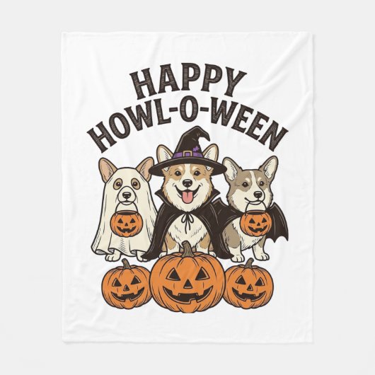 Fröhliches Howl-O-Ween Corgi Halloween Hund Vector Fleecedecke (Vorderseite)