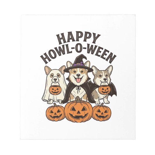 Fröhliches Howl-O-Ween Corgi Halloween Hund Vector Notizblock (Vorderseite)