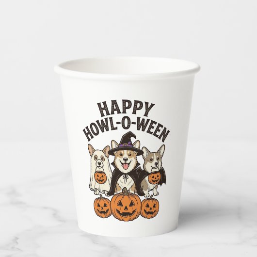 Fröhliches Howl-O-Ween Corgi Halloween Hund Vector Pappbecher (Vorderseite)