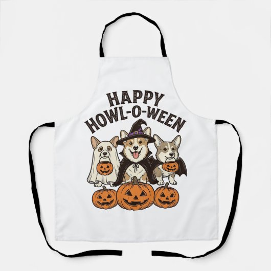 Fröhliches Howl-O-Ween Corgi Halloween Hund Vector Schürze (Vorderseite)